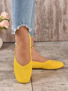 New Women Casual Soft Bottom Sneakers,Ballet Flats - Yellow - View 2