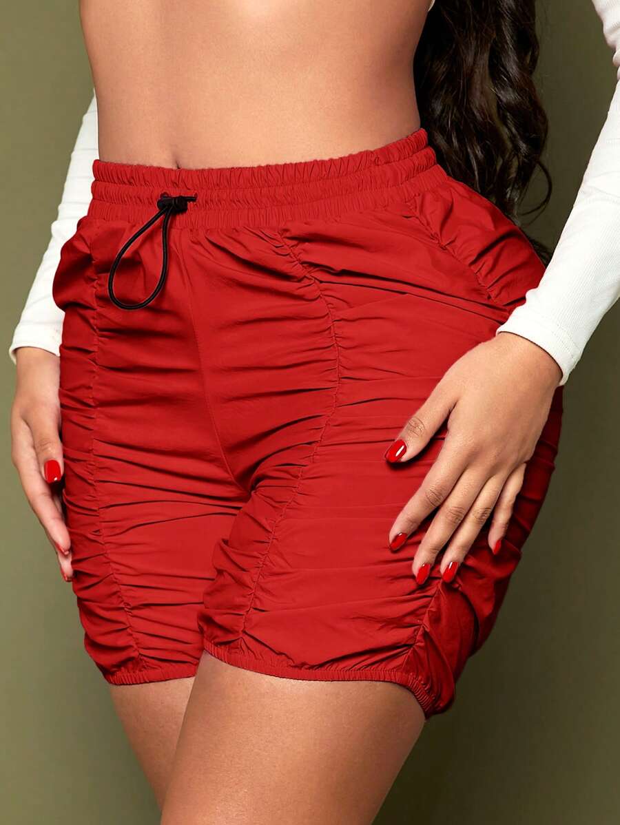 SHEIN SXY 女士純色百褶短褲 - 紅色 - 查看 1