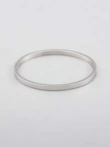 不鏽鋼休閒橢圓扣手鐲,拋光表面,適合女性 - 銀色 - 查看 6