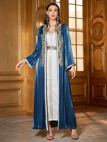 Women's Elegant Embroidery Patchwork Long Robe Robe - Blue - View 4