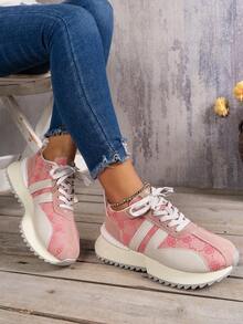 Giày thể thao thường ngày chống trượt, mũi tròn, buộc dây màu cho nữ - Hồng - Xem 4