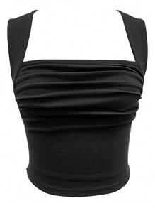Top Sin Mangas Y Ajustado Con Fruncido En El Busto