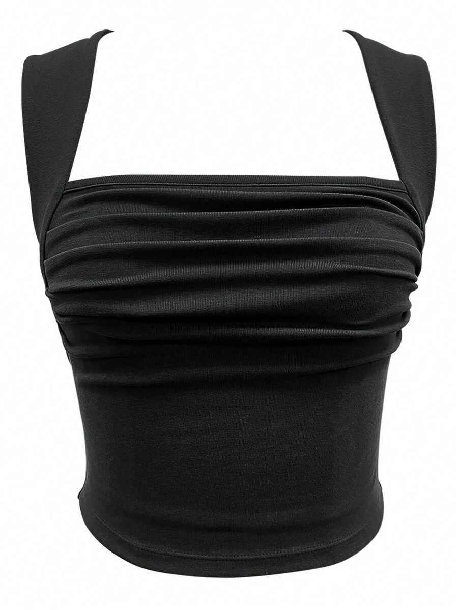 Top Sin Mangas Y Ajustado Con Fruncido En El Busto