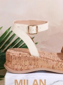 SHUZIA 女式坡跟厚底涼鞋 - 米色 - 查看 5