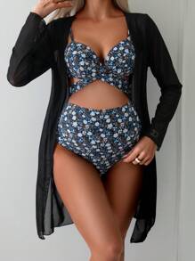 SHEIN Conjunto de bikini floral diminuto para embarazadas, ideal para el verano