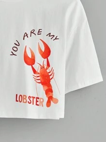 FRIENDS X SHEIN Lobster And Slogan Graphic Drop Shoulder Crop Tee YOU ARE MY LOBSTER