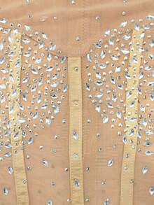 Women's Solid Color Mesh Rhinestone Sequin Long Sleeve & Long Pants 2 Pieces Set, Birthday Party, Formal Evening Gown - Apricot - View 6