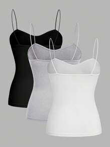 SHEIN EZwear Conjunto de 3 piezas de ropa de ocio: parte de arriba de camisola sexy y versátil, parte de arriba de tanque ajustada y pantalones cortos, adecuados para el verano