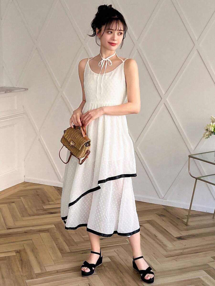 FRIFUL Women's Colorblock Asymmetrical Cami Dress Sundress - White - View 1