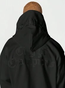 SUMWON Regular Fit Overhead Hoodie With Back Embroidery - Black - View 5