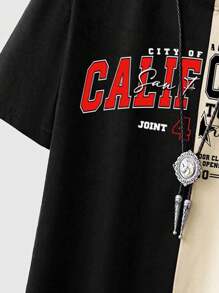 ROMWE MEN Prep 男士兩色字母印花t恤 - 彩色 - 查看 5