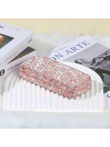 1pc Cute Eyeglasses Case, Rhinestone Hard Shell Protective Eyeglasses Case, Eyeglasses Sunglasses Storage Case, Home Decor, Valentines Gift, Valentines Decor, Gift For Man, Gift For Woman. Bling Rhinestone Glasses Case Decorative Sunglasses Reading Glasses Holder Case, Eyes Glasses Storage Organizer Box, For Travel For Trip Car Glasses Box. Makeup Bag Cosmetic Bag - Silver - View 10