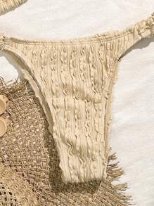 Swim Mod Summer Beach Textured Vacation Bikini Set Swimwear Set, Bikini Set Bathing Suit Beach Outfit - Apricot - View 5