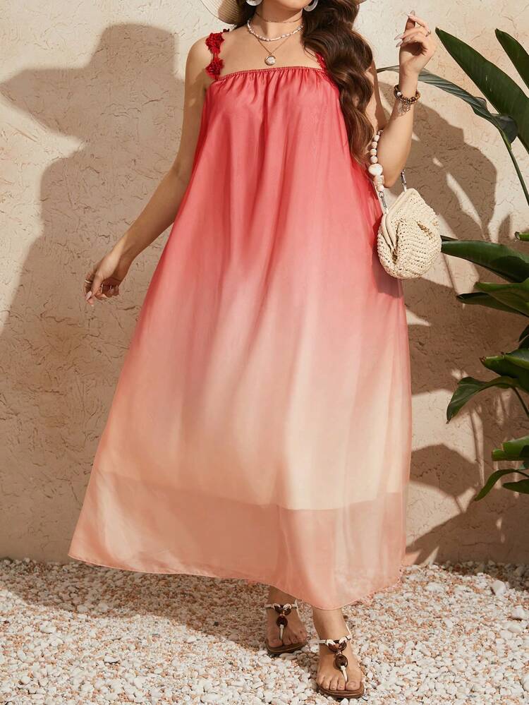 Plus Size Women's Ombre Color Spaghetti Strap Dress