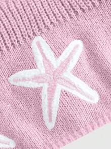 ROMWE Fairycore Starfish Embroidery Tie Backless Halter Knit Top - Pink - View 4