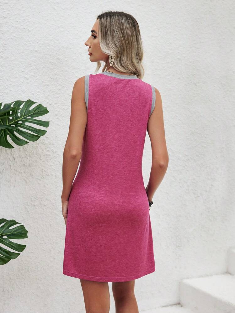 SHEIN LUNE Robe décontractée sans manches à blocs de couleur tricotés - Fushia - Voir 2