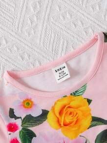 Baby Girl Floral Printed Mesh Contrast Top And Pants Set - Beige - View 5