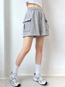 DAZY 女士實色束腰多功能短褲 - 灰色 - 查看 4
