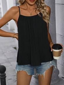 SHEIN LUNE Women's Solid Textured Camisole Cami Top - Black - View 5