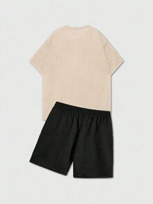 ROMWE MEN Street Life Bộ đồ hai mảnh áo thun cổ tròn tay ngắn in khẩu hiệu dành cho nam và quần short - Nhiều màu - Xem 2