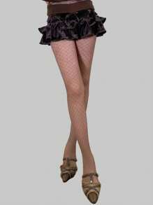 ROMWE Goth 1 đôi Của phụ nữ Cà phê Màu sắc Nhỏ bé Pha lê Lưới Vớ lưới cá , Tất cả các mùa - Cà phê nâu - Xem 5