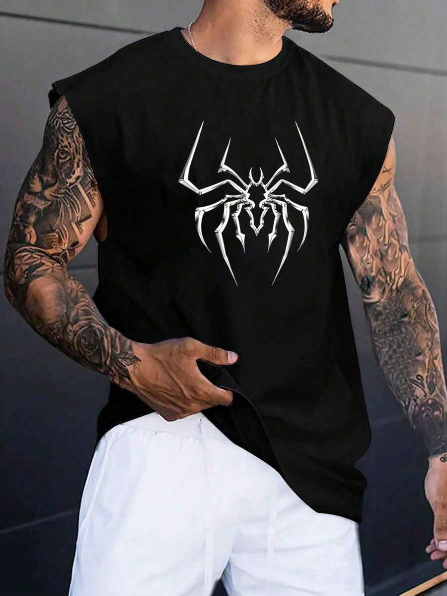 Manfinity LEGND Men's Spider Printed Sleeveless Tank Top With Wide Strap - Black - View 1