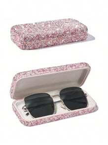 1pc Cute Eyeglasses Case, Rhinestone Hard Shell Protective Eyeglasses Case, Eyeglasses Sunglasses Storage Case, Home Decor, Valentines Gift, Valentines Decor, Gift For Man, Gift For Woman. Bling Rhinestone Glasses Case Decorative Sunglasses Reading Glasses Holder Case, Eyes Glasses Storage Organizer Box, For Travel For Trip Car Glasses Box. Makeup Bag Cosmetic Bag - Silver - View 3