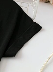 EMERY ROSE 休閒向日葵圖案寬鬆女式短袖圓領連衣裙，適用於夏季保持美麗 - 黑色 - 查看 4