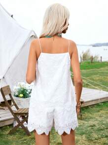SHEIN VCAY Leisure Two-Piece Outfit With Embroidered Plain Fabric For Vacation - White - View 2