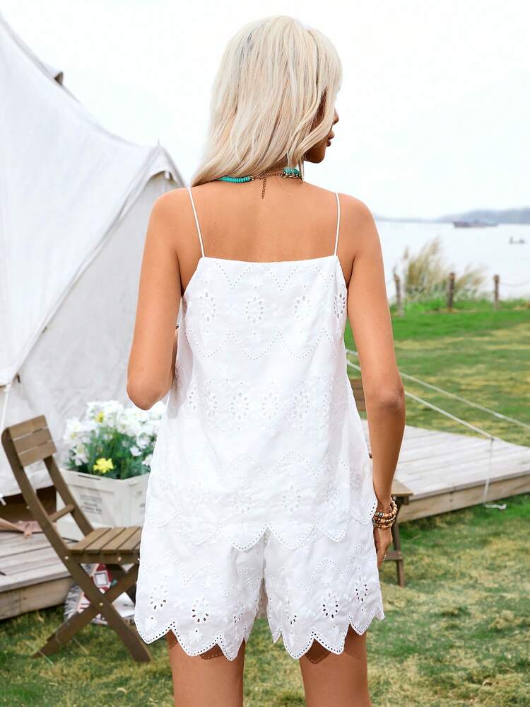 Leisure Two-Piece Outfit With Embroidered Plain Fabric For Vacation