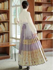 Chinese Style Improved Hanfu Inspired Floral Brocade Embroidered Wrap Skirt - Mauve Purple - View 2
