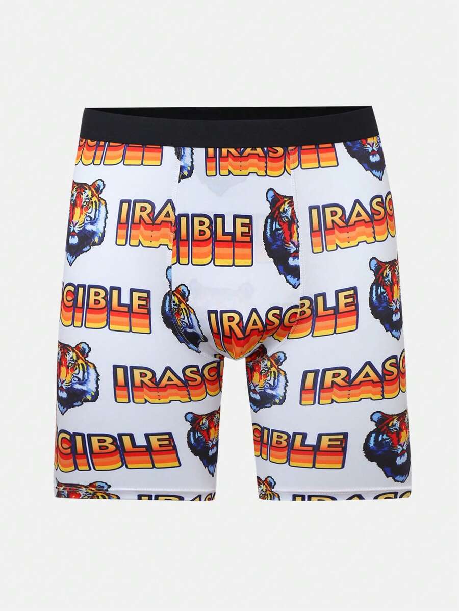 Men's Boxer Briefs With Tiger Head And Letter Print - Multicolor - View 1