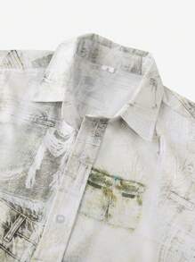 Camisa De Manga Corta Para Hombre Con Estampado De Retales Y Flores