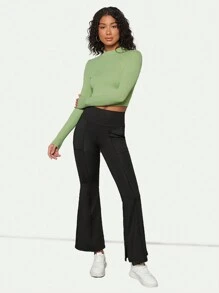 SHEIN BASICS Ribbed Knit Crop Tee - Mint Green - View 1