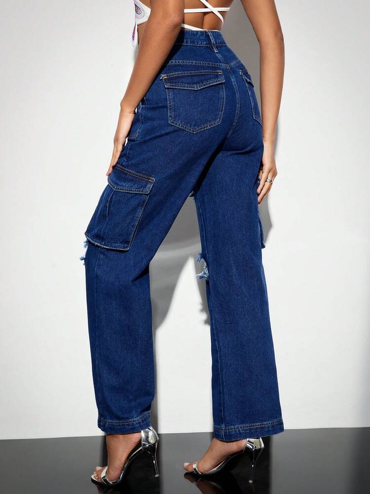 Women's Distressed Workwear Style Jeans