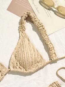 Swim Mod Summer Beach Textured Vacation Bikini Set Swimwear Set, Bikini Set Bathing Suit Beach Outfit - Apricot - View 3