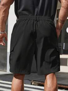 SHEIN Manfinity Homme Pantalones Cortos Casuales Para Hombres De Talla Grande Con Bolsillo Volcado Y Color Sólido - Negro - Ver 2