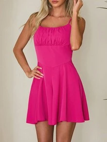 SHEIN Privé 女士褶皺吊帶連身褲 - 玫紅色 - 查看 5