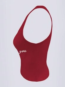 SHEIN Slayr Top Corto De Talla Grande Con Impresión De Letra De Ajuste Delgado - Rojo - Ver 3