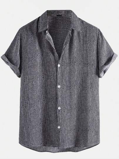 Prep Men Striped Curved Hem Shirt, School