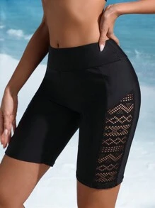 Swim Lushoire Women's Summer Beach Solid Contrast Hollow Out Shorts Swimwear Bottom