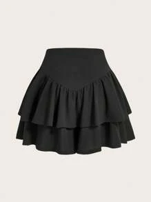 SHEIN EZwear Plus Size Solid Color Elastic Waist Ruffle Trim Skort
