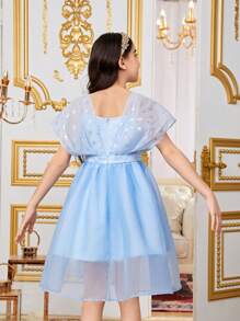 SHEIN Tween Girls' Gorgeous Fabric Patchwork 3d Flower Dress - Blue - View 6