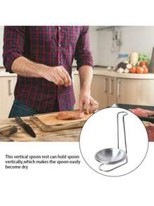 1pc Portable Stainless Steel Soup Ladle Holder For Western Style Cooking, Single Circular Hot Pot Ladle Rack Spoon Shelf, One-Side Shared Chopstick Cutlery Storage Rack, Kitchen Utensil Organizer, Punch-Free Countertop Dish Drainer Drying Rack With Removable Tray - Silver - View 4
