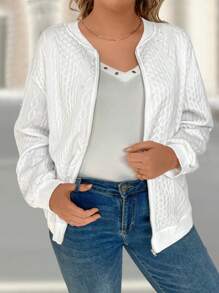 SHEIN LUNE Kích thước lớn Xoắn Dệt kim Chất vải Áo khoác - trắng - Xem 5