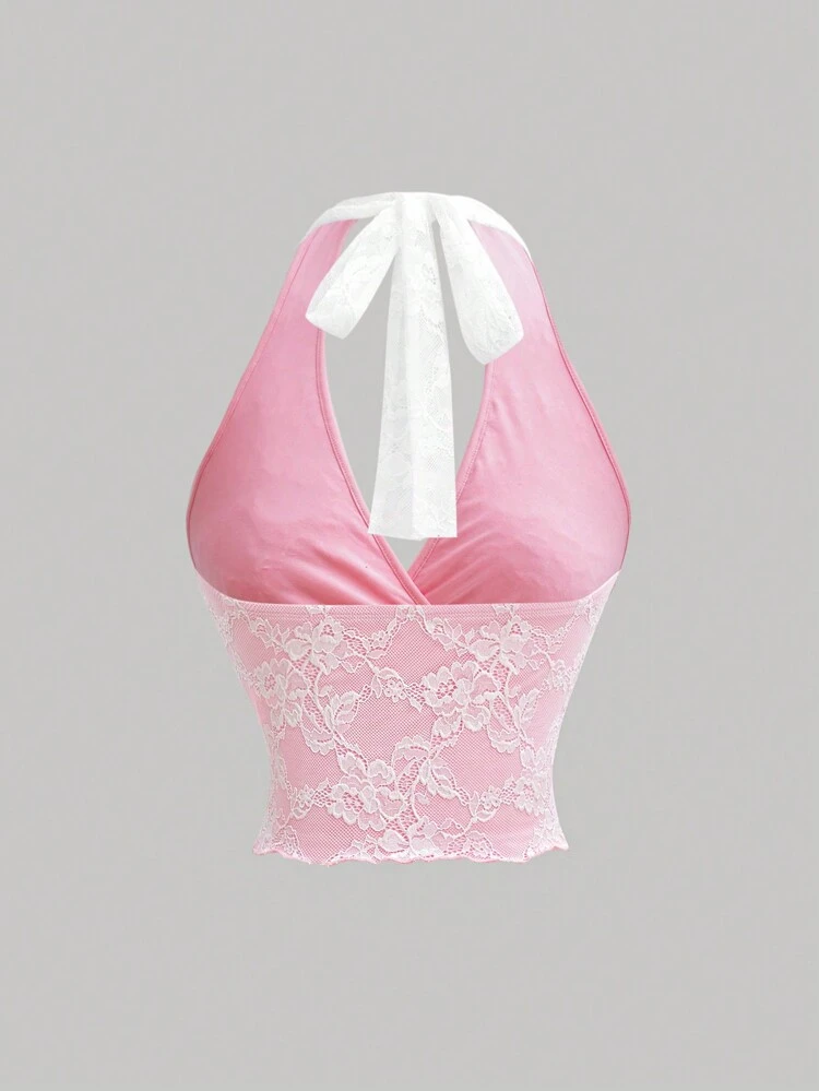 Vintage einfarbiges Spitzen-Strick-Trägertop für Frauen