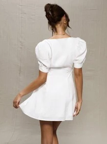 MUSERA White Woven Button Through Mini Dress Spring Summer Cute Vacation Sweet Old Money - White - View 2