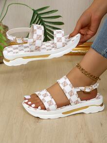 Của phụ nữ Mùa hè giản dị Kỳ nghỉ Mỗi ngày Kẻ sọc Checkered In Da Hơn Và Thường xuyên Kích thước Dày Nền tảng Dép xăng đan Cho công việc Và Trường học - trắng - Xem 2