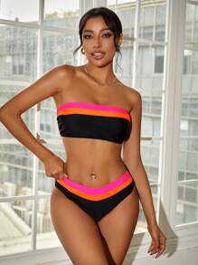Swim SPRTY Summer Beach Women's Color Block Bandeau Bikini Set - Multicolor - View 5