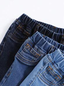 SHEIN Young Boy Elastic Washed Denim Jeans 3pcs/Set - Multicolor - View 5